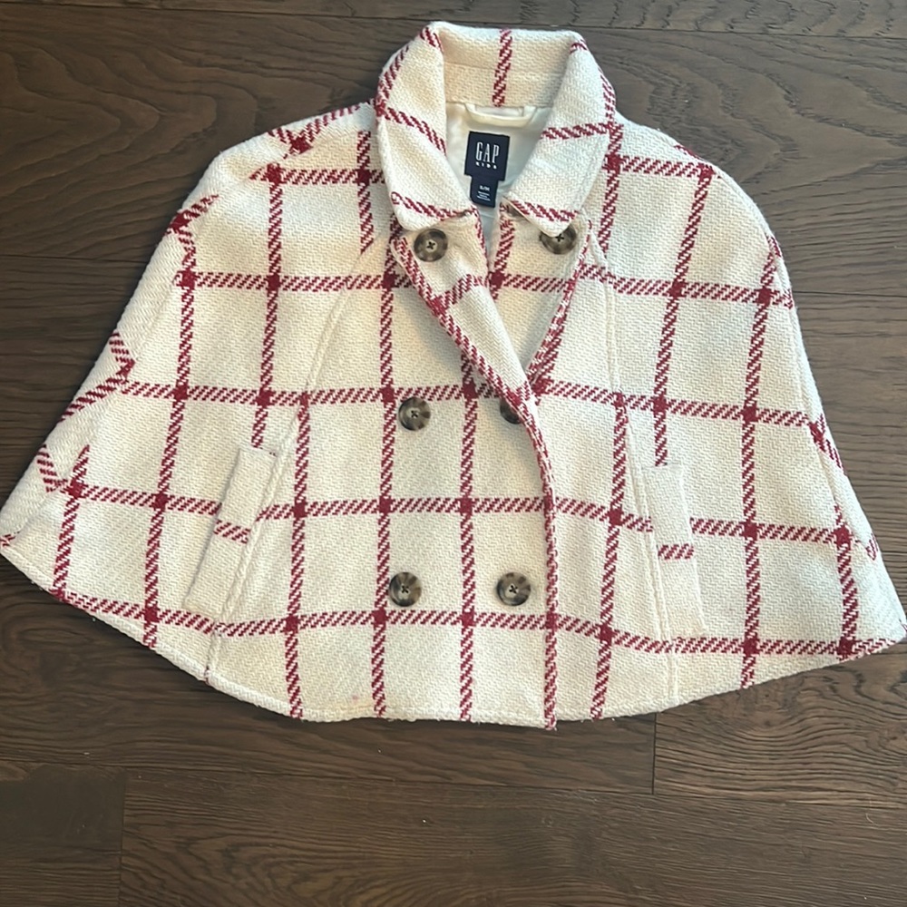GAP Kids Wool Blend Plaid Poncho/Cape with pockets. Sz Sm.